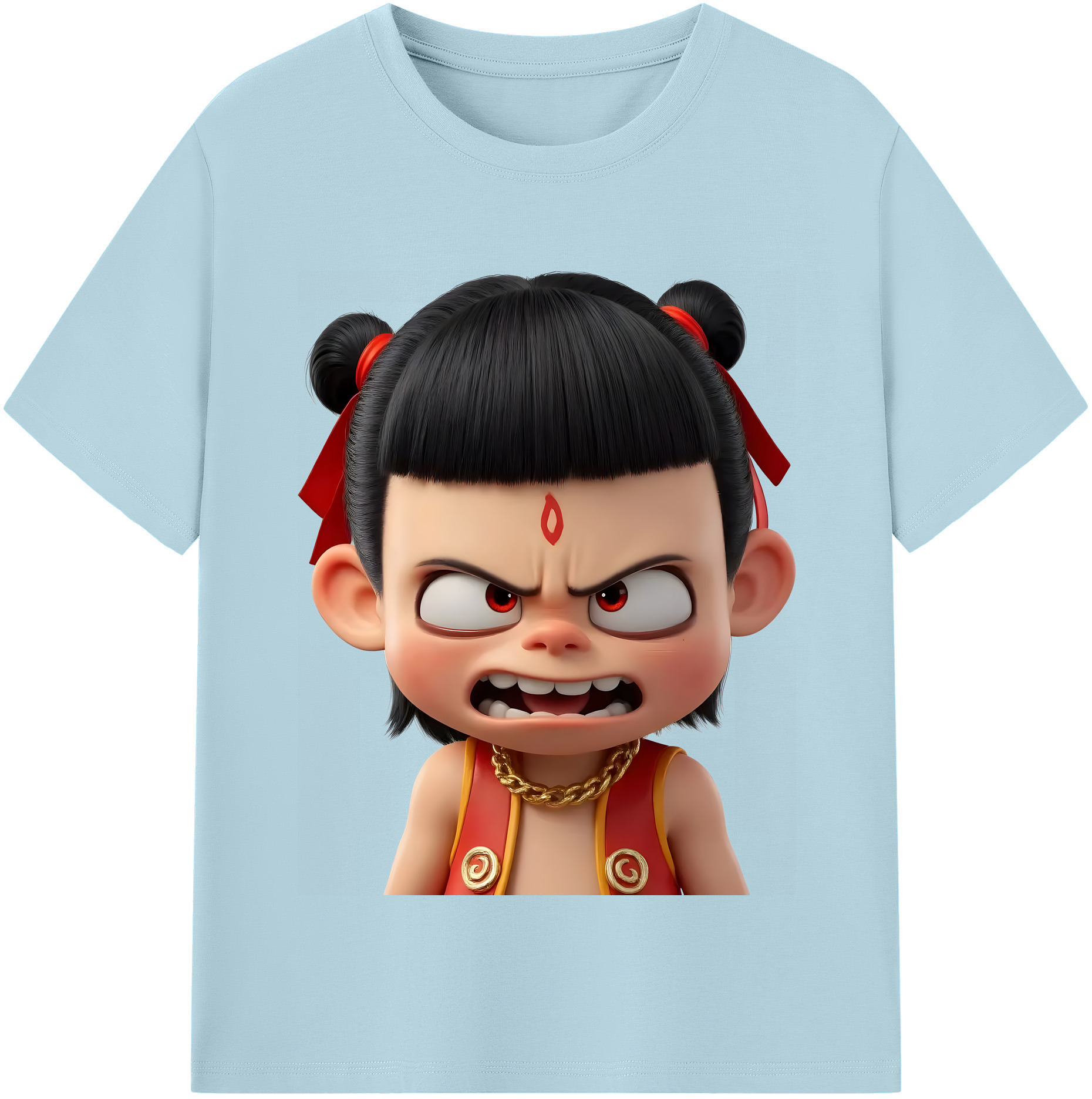 （画像用） Ne Zha 2 ナタ 魔童の大暴れ 綿100％半袖Tシャツ（フロントプリント）